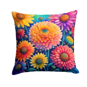 Colorful Chrysanthemums Throw Pillow Machine Washable, Indoor Outdoor Decorative Pillow for Couch, Bed or Patio, 14Hx14W