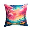 Colorful Cherry Blossoms Throw Pillow Machine Washable, Indoor Outdoor Decorative Pillow for Couch, Bed or Patio, 14Hx14W