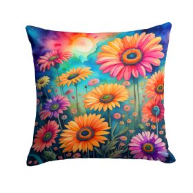 Colorful Gerbera Daisies Throw Pillow Machine Washable, Indoor Outdoor Decorative Pillow for Couch, Bed or Patio, 14Hx14W