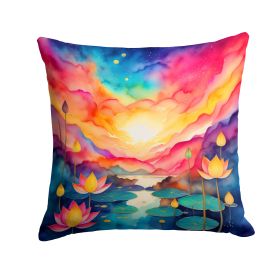 NEW Colorful Lotus Throw Pillow Machine Washable, Indoor Outdoor Decorative Pillow for Couch, Bed or Patio, 14Hx14W