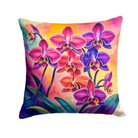 Colorful Orchids Throw Pillow Machine Washable, Indoor Outdoor Decorative Pillow for Couch, Bed or Patio, 14Hx14W