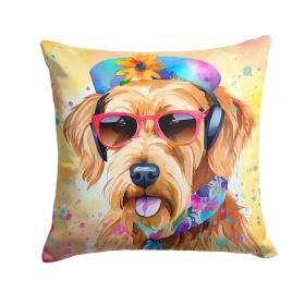 Airedale Terrier Hippie Dawg Throw Pillow Machine Washable, Indoor Outdoor Decorative Pillow for Couch, Bed or Patio, 14Hx14W