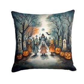 Creepy Dolls Spooky Halloween Throw Pillow Machine Washable, Indoor Outdoor Decorative Pillow for Couch, Bed or Patio, 14Hx14W