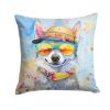 Alaskan Klee Kai Hippie Dawg Throw Pillow Machine Washable, Indoor Outdoor Decorative Pillow for Couch, Bed or Patio, 14Hx14W