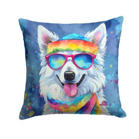 American Eskimo Hippie Dawg Throw Pillow Machine Washable, Indoor Outdoor Decorative Pillow for Couch, Bed or Patio, 14Hx14W