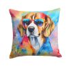 Beagle Hippie Dawg Throw Pillow Machine Washable, Indoor Outdoor Decorative Pillow for Couch, Bed or Patio, 14Hx14W