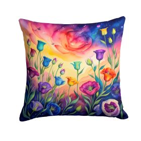 Colorful Lisianthus Throw Pillow Machine Washable, Indoor Outdoor Decorative Pillow for Couch, Bed or Patio, 14Hx14W