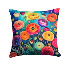 Colorful Ranunculus Throw Pillow Machine Washable, Indoor Outdoor Decorative Pillow for Couch, Bed or Patio, 14Hx14W