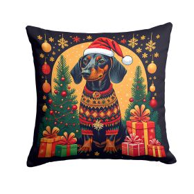 Black and Tan Dachshund Christmas Throw Pillow Machine Washable, Indoor Outdoor Decorative Pillow for Couch, Bed or Patio, 14Hx14W