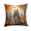 Afghan Hound Spooky Halloween Throw Pillow Machine Washable, Indoor Outdoor Decorative Pillow for Couch, Bed or Patio, 14Hx14W