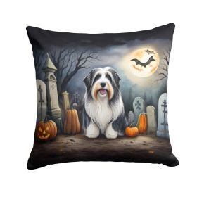 Bearded Collie Spooky Halloween Throw Pillow Machine Washable, Indoor Outdoor Decorative Pillow for Couch, Bed or Patio, 14Hx14W