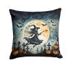 Flying Witch Spooky Halloween Throw Pillow Machine Washable, Indoor Outdoor Decorative Pillow for Couch, Bed or Patio, 14Hx14W