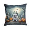 English Bulldog Spooky Halloween Throw Pillow Machine Washable, Indoor Outdoor Decorative Pillow for Couch, Bed or Patio, 14Hx14W