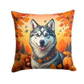 Siberian Husky Fall Throw Pillow Machine Washable, Indoor Outdoor Decorative Pillow for Couch, Bed or Patio, 14Hx14W