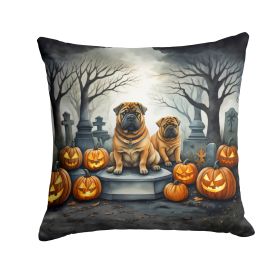 Shar Pei Spooky Halloween Throw Pillow Machine Washable, Indoor Outdoor Decorative Pillow for Couch, Bed or Patio, 14Hx14W