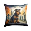 Airedale Terrier Spooky Halloween Throw Pillow Machine Washable, Indoor Outdoor Decorative Pillow for Couch, Bed or Patio, 14Hx14W