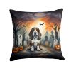 Basset Hound Spooky Halloween Throw Pillow Machine Washable, Indoor Outdoor Decorative Pillow for Couch, Bed or Patio, 14Hx14W