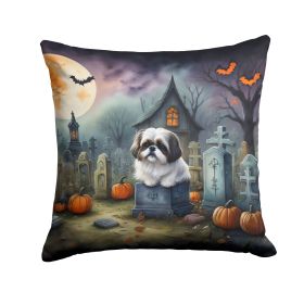 Shih Tzu Spooky Halloween Throw Pillow Machine Washable, Indoor Outdoor Decorative Pillow for Couch, Bed or Patio, 14Hx14W