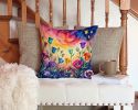 Colorful Lisianthus Throw Pillow Machine Washable, Indoor Outdoor Decorative Pillow for Couch, Bed or Patio, 14Hx14W