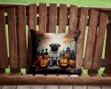 Fawn Pug Spooky Halloween Throw Pillow Machine Washable, Indoor Outdoor Decorative Pillow for Couch, Bed or Patio, 14Hx14W