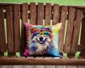 Keeshond Hippie Dawg Throw Pillow Machine Washable, Indoor Outdoor Decorative Pillow for Couch, Bed or Patio, 14Hx14W