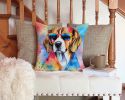 Beagle Hippie Dawg Throw Pillow Machine Washable, Indoor Outdoor Decorative Pillow for Couch, Bed or Patio, 14Hx14W