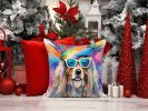 Bearded Collie Hippie Dawg Throw Pillow Machine Washable, Indoor Outdoor Decorative Pillow for Couch, Bed or Patio, 14Hx14W