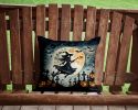 Flying Witch Spooky Halloween Throw Pillow Machine Washable, Indoor Outdoor Decorative Pillow for Couch, Bed or Patio, 14Hx14W