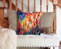 Colorful Gladiolus Throw Pillow Machine Washable, Indoor Outdoor Decorative Pillow for Couch, Bed or Patio, 14Hx14W