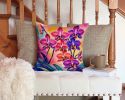 Colorful Orchids Throw Pillow Machine Washable, Indoor Outdoor Decorative Pillow for Couch, Bed or Patio, 14Hx14W