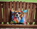 Beagle Hippie Dawg Throw Pillow Machine Washable, Indoor Outdoor Decorative Pillow for Couch, Bed or Patio, 14Hx14W