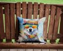 Alaskan Klee Kai Hippie Dawg Throw Pillow Machine Washable, Indoor Outdoor Decorative Pillow for Couch, Bed or Patio, 14Hx14W