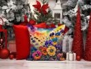 Colorful Pansies Throw Pillow Machine Washable, Indoor Outdoor Decorative Pillow for Couch, Bed or Patio, 14Hx14W