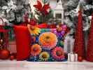 Colorful Chrysanthemums Throw Pillow Machine Washable, Indoor Outdoor Decorative Pillow for Couch, Bed or Patio, 14Hx14W