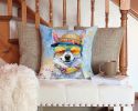 Alaskan Klee Kai Hippie Dawg Throw Pillow Machine Washable, Indoor Outdoor Decorative Pillow for Couch, Bed or Patio, 14Hx14W