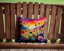 Colorful Scabiosa Throw Pillow Machine Washable, Indoor Outdoor Decorative Pillow for Couch, Bed or Patio, 14Hx14W