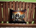 Basset Hound Spooky Halloween Throw Pillow Machine Washable, Indoor Outdoor Decorative Pillow for Couch, Bed or Patio, 14Hx14W