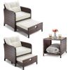 5 Pieces Wicker Patio Furniture Set Outdoor Patio Chairs with Ottomans Conversation Furniture with coffetable