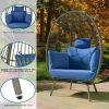 Wicker Egg Chairs Outdoor Indoor, Oversized 370lbs Capacity Large Egg Chairs Stand Cushion Egg Basket Chair for Patio,Steelblue