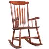 Patio Rocking Chair Solid Wood, Outdoor Porch Rocker Chair with Wooden Frame, Indoor Wooden Rocking Chair for Garden Backyard Balcony, Brown