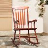 Patio Rocking Chair Solid Wood, Outdoor Porch Rocker Chair with Wooden Frame, Indoor Wooden Rocking Chair for Garden Backyard Balcony, Brown