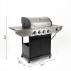 Propane Grill 4 Burner Barbecue Grill Stainless Steel Gas Grill with Side Burner and Thermometer for Outdoor BBQ;  Camping