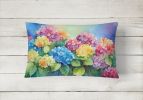 Flowers in Watercolor Throw Pillow Throw Pillow for Indoor Couch Bed Outdoor Patio Washable, Hydrangeas 1574,12Hx16W