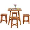 5 Pieces Wood Patio Dining Set with Square Table and 4 Stools