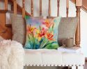 Lilies in Watercolor Throw Pillow Machine Washable, Indoor Outdoor Decorative Pillow for Couch, Bed or Patio, 14Hx14W