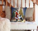 Collie and Santa Claus Throw Pillow Machine Washable, Indoor Outdoor Decorative Pillow for Couch, Bed or Patio, 14Hx14W