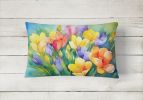 Flowers in Watercolor Throw Pillow Throw Pillow for Indoor Couch Bed Outdoor Patio Washable, Freesias 1567,12Hx16W