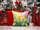 Daffodils in Watercolor Throw Pillow Machine Washable, Indoor Outdoor Decorative Pillow for Couch, Bed or Patio, 14Hx14W