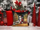 Japanese Chin and Santa Claus Throw Pillow Machine Washable, Indoor Outdoor Decorative Pillow for Couch, Bed or Patio, 14Hx14W