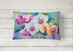 Flowers in Watercolor Throw Pillow Throw Pillow for Indoor Couch Bed Outdoor Patio Washable, Orchids 1600,12Hx16W